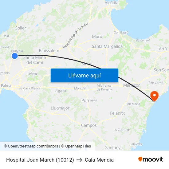 Hospital Joan March (10012) to Cala Mendia map