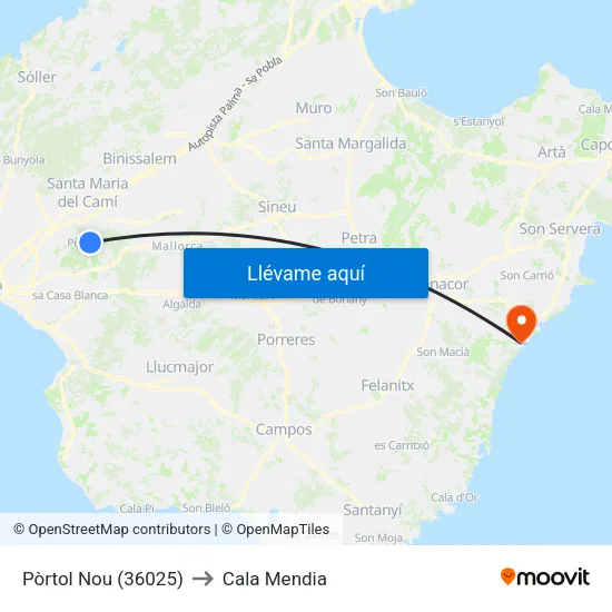 Pòrtol Nou (36025) to Cala Mendia map