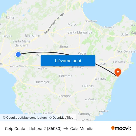 Ceip Costa I Llobera 2 (36030) to Cala Mendia map