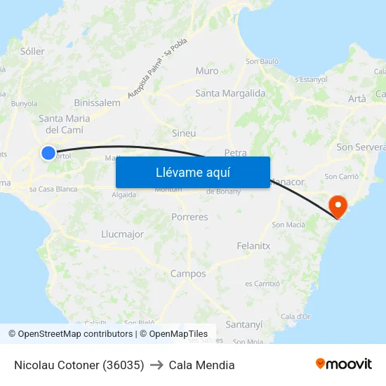 Nicolau Cotoner (36035) to Cala Mendia map