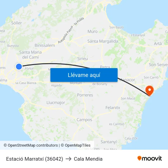 Estació Marratxí (36042) to Cala Mendia map
