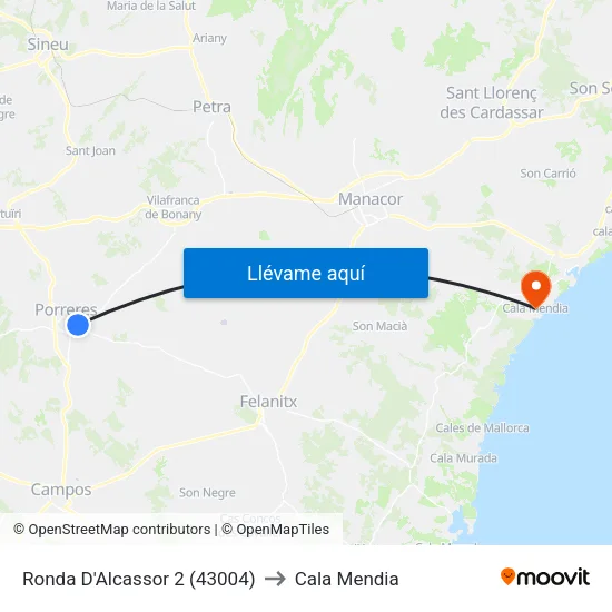 Ronda D'Alcassor 2 (43004) to Cala Mendia map
