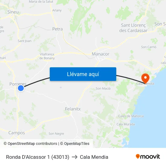 Ronda D'Alcassor 1 (43013) to Cala Mendia map