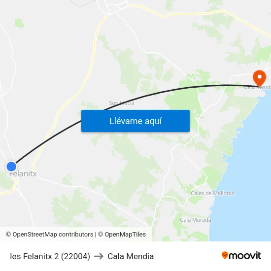 Ies Felanitx 2 (22004) to Cala Mendia map