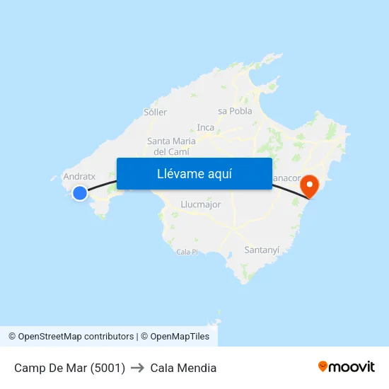 Camp De Mar (5001) to Cala Mendia map