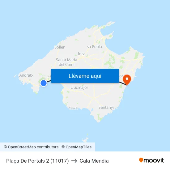 Plaça De Portals 2 (11017) to Cala Mendia map