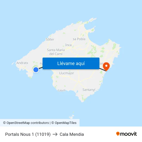 Portals Nous 1 (11019) to Cala Mendia map