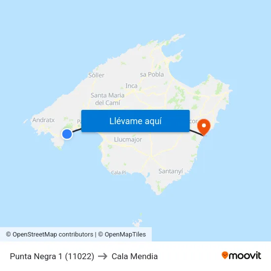 Punta Negra 1 (11022) to Cala Mendia map