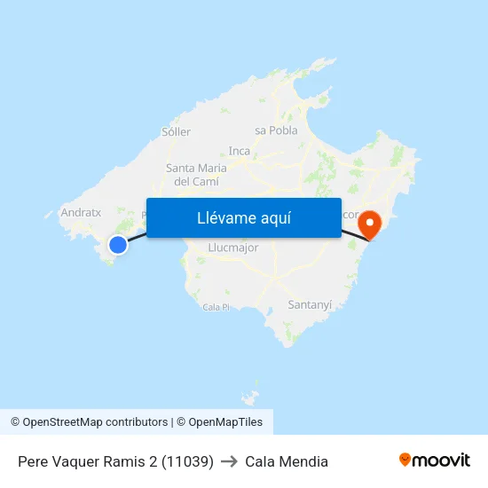 Pere Vaquer Ramis 2 (11039) to Cala Mendia map