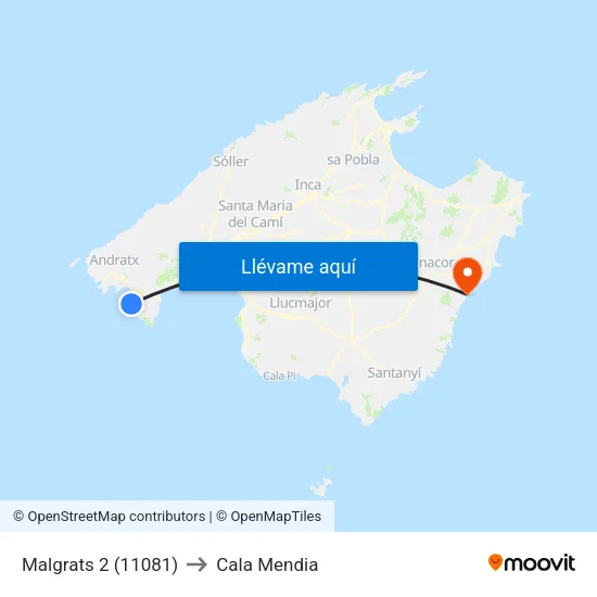 Malgrats 2 (11081) to Cala Mendia map