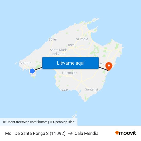 Molí De Santa Ponça 2 (11092) to Cala Mendia map