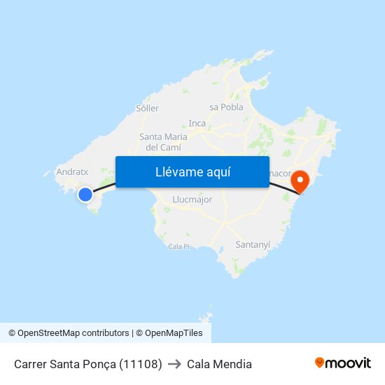 Carrer Santa Ponça (11108) to Cala Mendia map