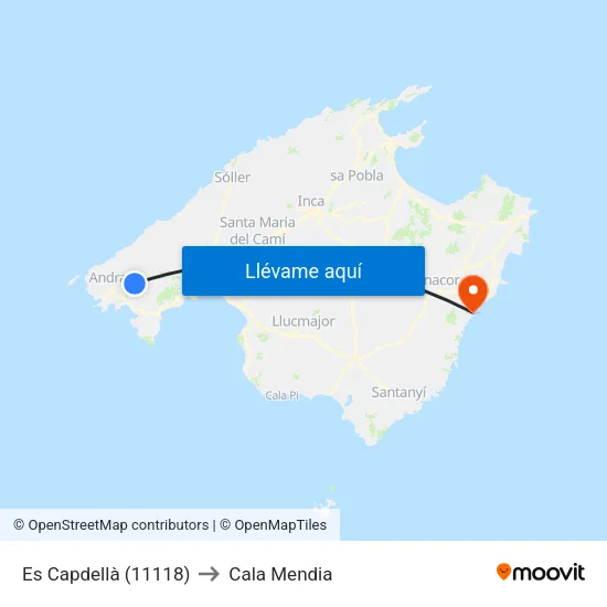 Es Capdellà (11118) to Cala Mendia map