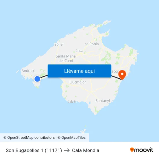 Son Bugadelles 1 (11171) to Cala Mendia map