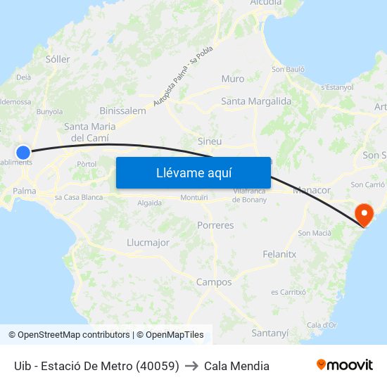 Uib - Estació De Metro (40059) to Cala Mendia map