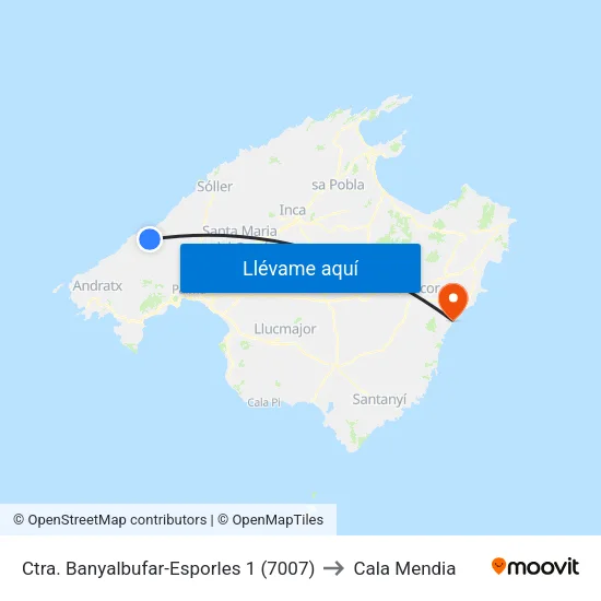 Ctra. Banyalbufar-Esporles 1 (7007) to Cala Mendia map