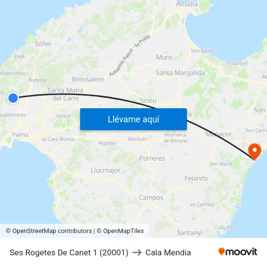 Ses Rogetes De Canet 1 (20001) to Cala Mendia map
