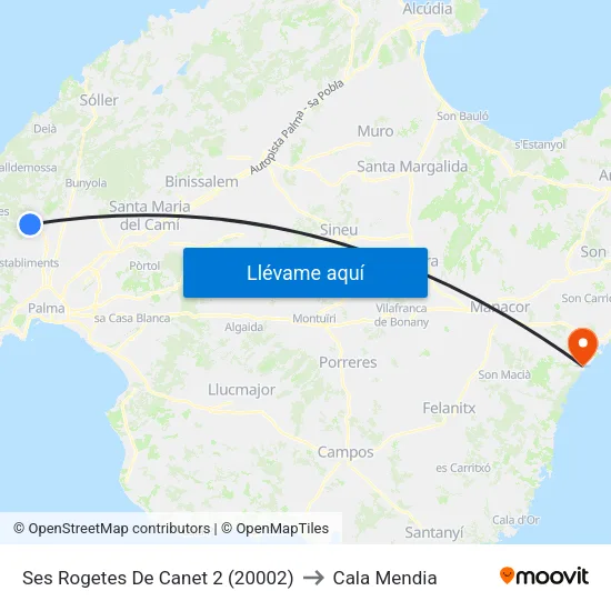 Ses Rogetes De Canet 2 (20002) to Cala Mendia map