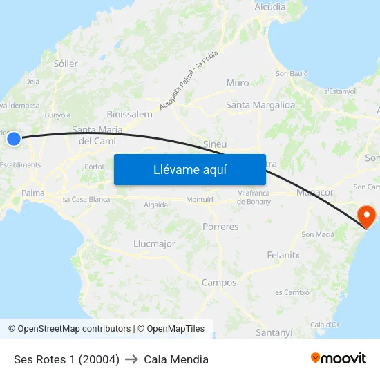 Ses Rotes 1 (20004) to Cala Mendia map