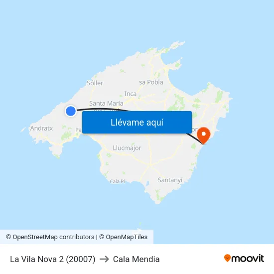 La Vila Nova 2 (20007) to Cala Mendia map
