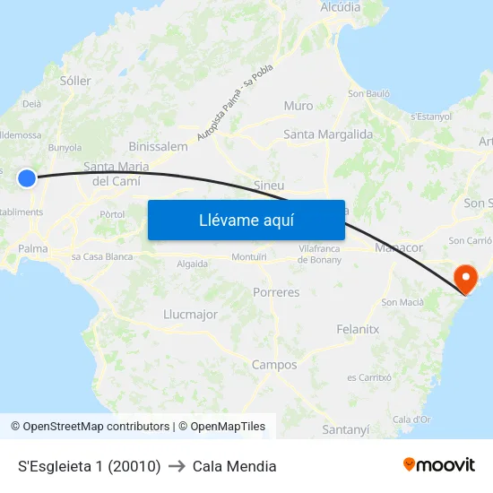 S'Esgleieta 1 (20010) to Cala Mendia map
