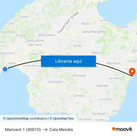 Marivent 1 (40010) to Cala Mendia map