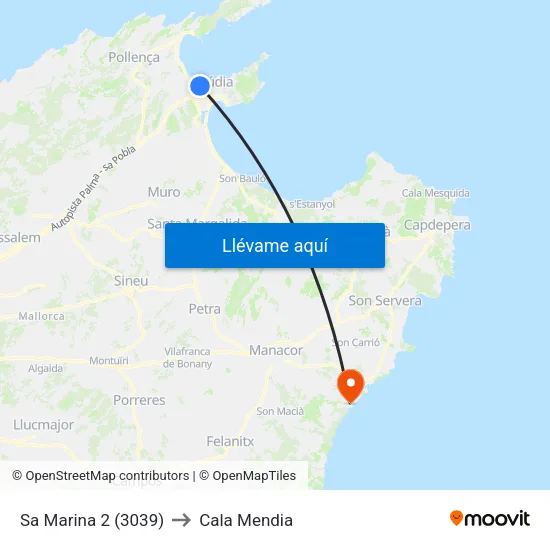 Sa Marina 2 (3039) to Cala Mendia map