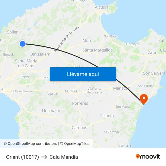 Orient (10017) to Cala Mendia map