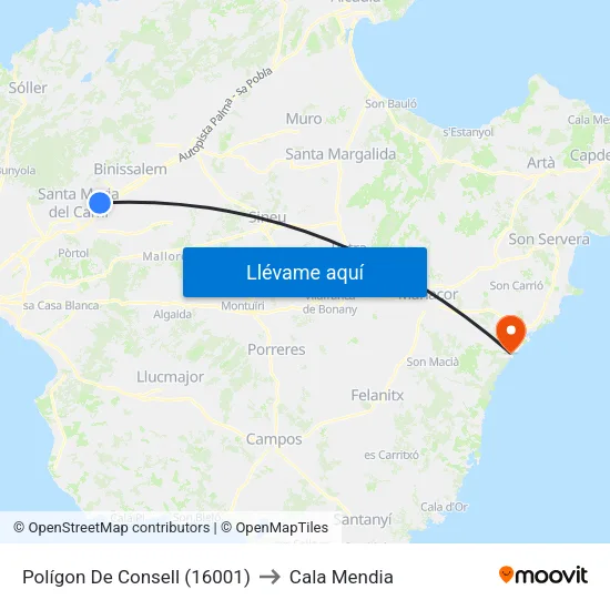 Polígon De Consell (16001) to Cala Mendia map