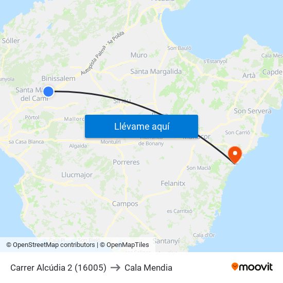 Carrer Alcúdia 2 (16005) to Cala Mendia map