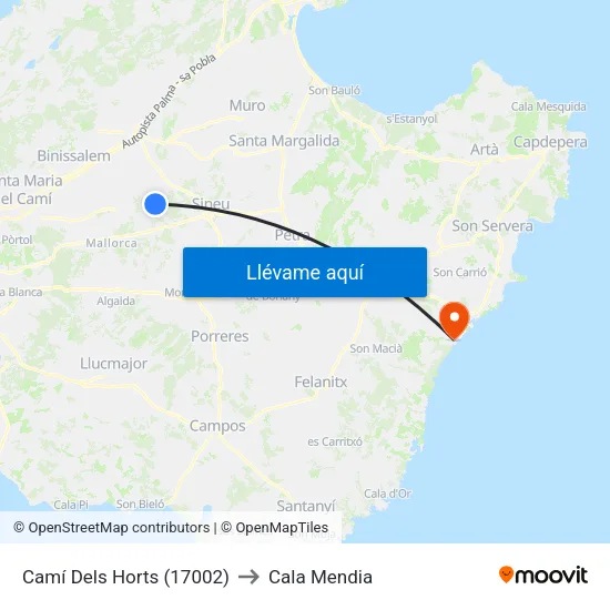 Camí Dels Horts (17002) to Cala Mendia map