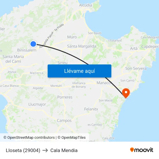 Lloseta (29004) to Cala Mendia map