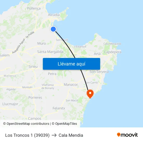 Los Troncos 1 (39039) to Cala Mendia map