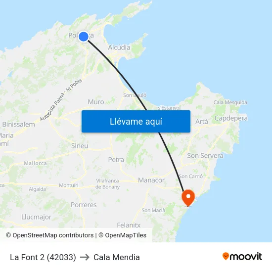 La Font 2 (42033) to Cala Mendia map