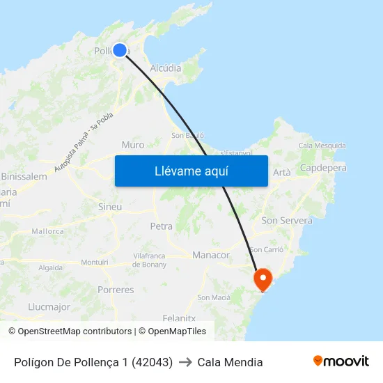 Polígon De Pollença 1 (42043) to Cala Mendia map
