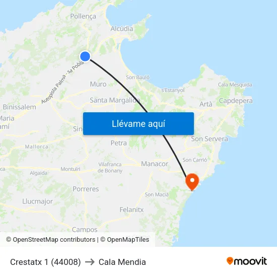Crestatx 1 (44008) to Cala Mendia map