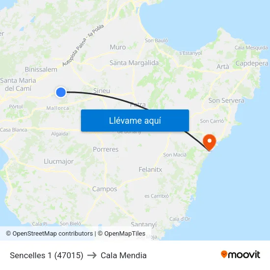 Sencelles 1 (47015) to Cala Mendia map