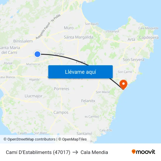 Camí D'Establiments (47017) to Cala Mendia map