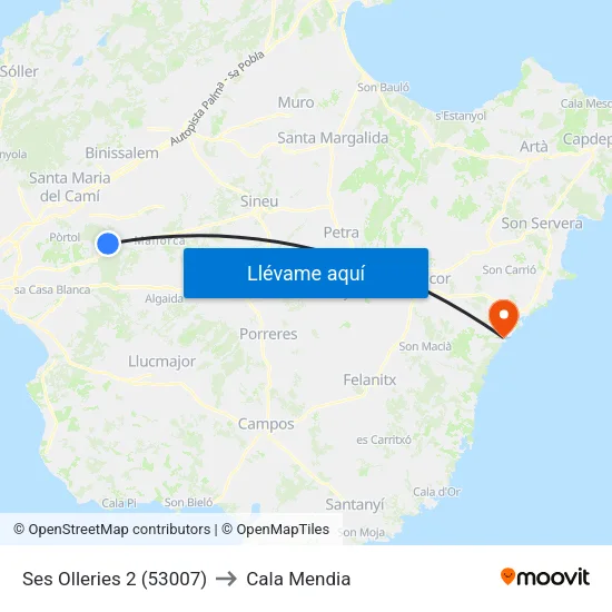 Ses Olleries 2 (53007) to Cala Mendia map