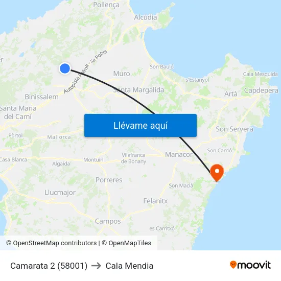 Camarata 2 (58001) to Cala Mendia map