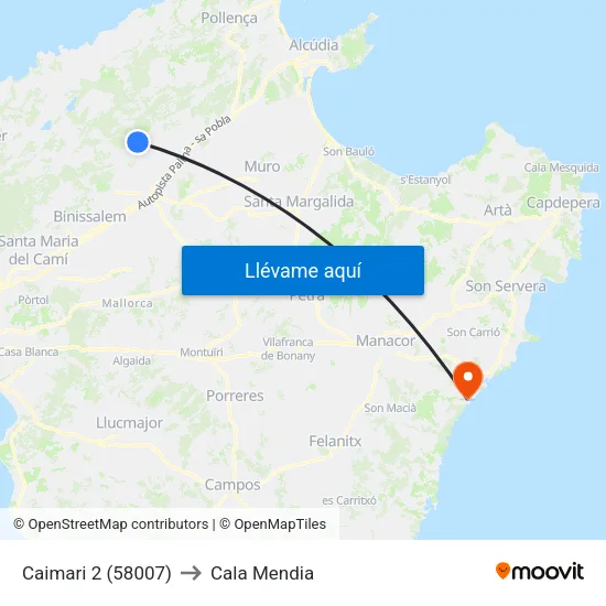 Caimari 2 (58007) to Cala Mendia map