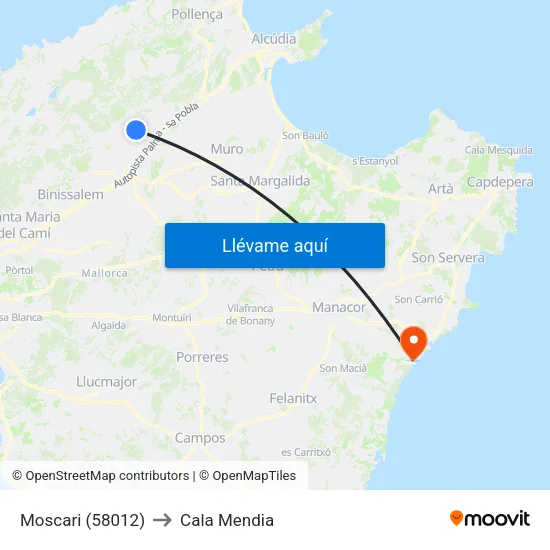 Moscari (58012) to Cala Mendia map