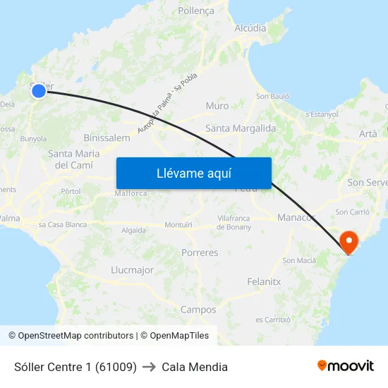 Sóller Centre 1 (61009) to Cala Mendia map