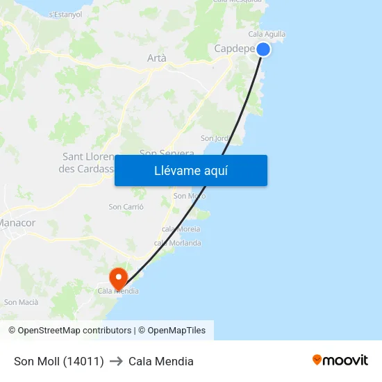 Son Moll (14011) to Cala Mendia map
