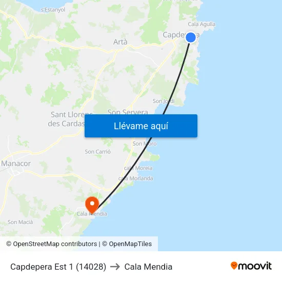 Capdepera Est 1 (14028) to Cala Mendia map
