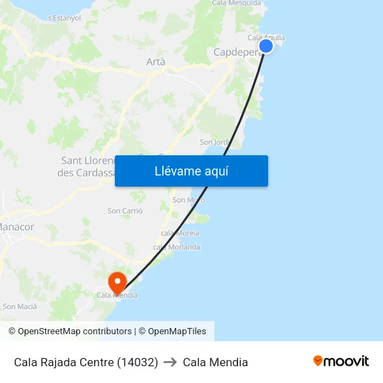 Cala Rajada Centre (14032) to Cala Mendia map