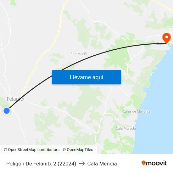 Polígon De Felanitx 2 (22024) to Cala Mendia map