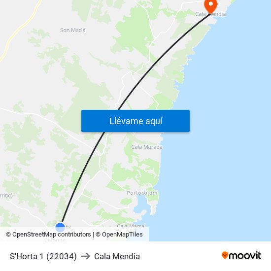 S'Horta 1 (22034) to Cala Mendia map