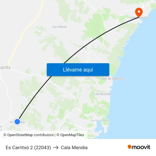 Es Carritxó 2 (22043) to Cala Mendia map