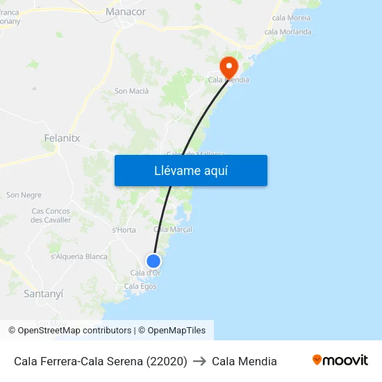 Cala Ferrera-Cala Serena (22020) to Cala Mendia map